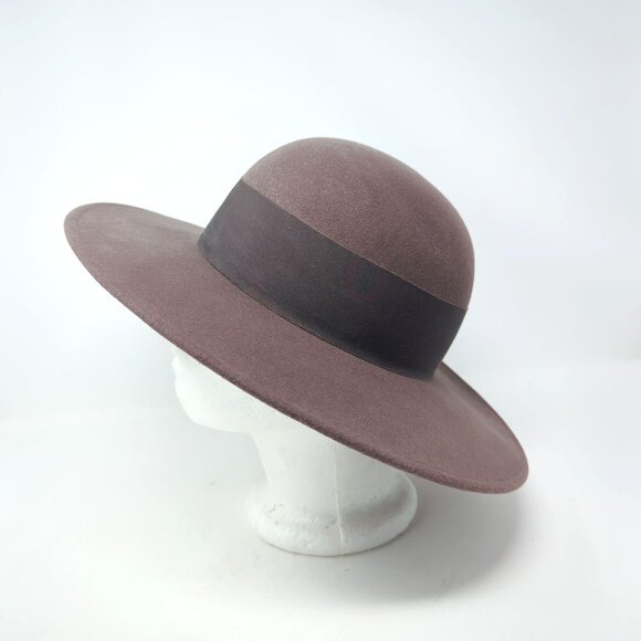 Vintage Adolfo II Hat Felt Brown Wide Brim Felt Bow - Picture 6 of 10